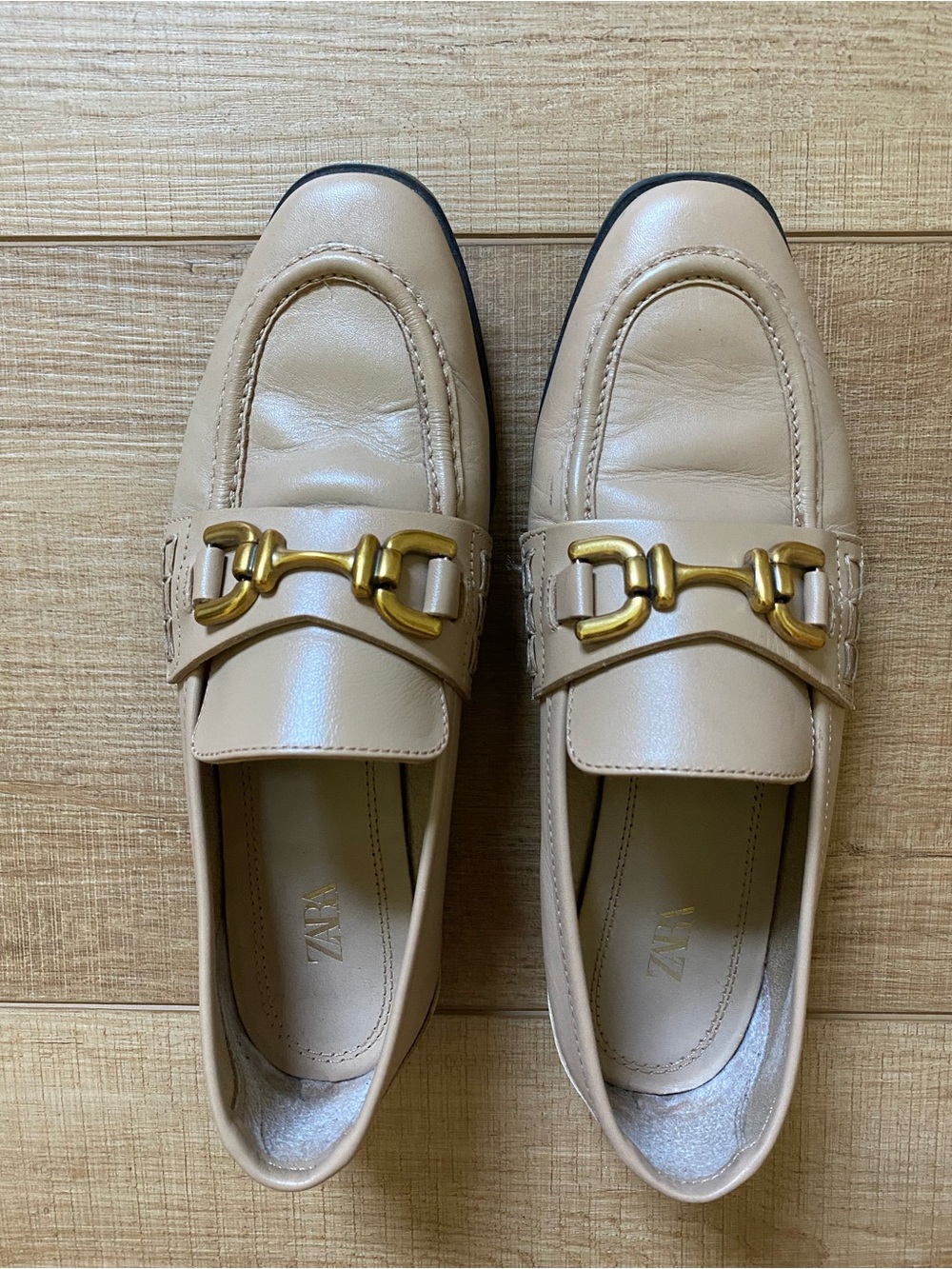 Zara Beige Loafers with Gold Ornament